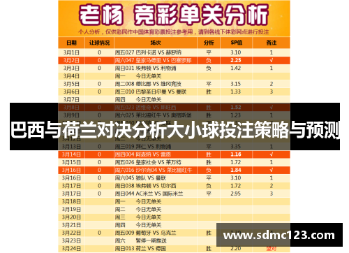巴西与荷兰对决分析大小球投注策略与预测